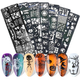 JMEOWIO Nail Stamping Stencil Halloween 6 pezzi Nagelstempel Stencil Nail Art Dekoration Nageldesign Zubehör Böse Gruselige Kürbis-Geisterhexe