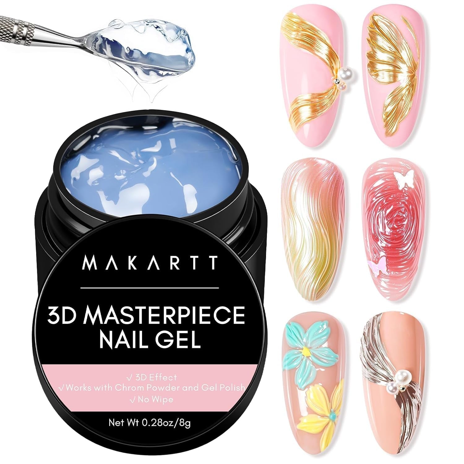 Makartt Gel per Nail Art 3D - Gel per Colla con Strass 15G per Portachiavi per Unghie, Gel per Scultura per Unghie Multifunzionale per Design delle Unghie Fai da Te, Scultura per Unghie Modellazione delle Unghie a Casa (Trasparente)