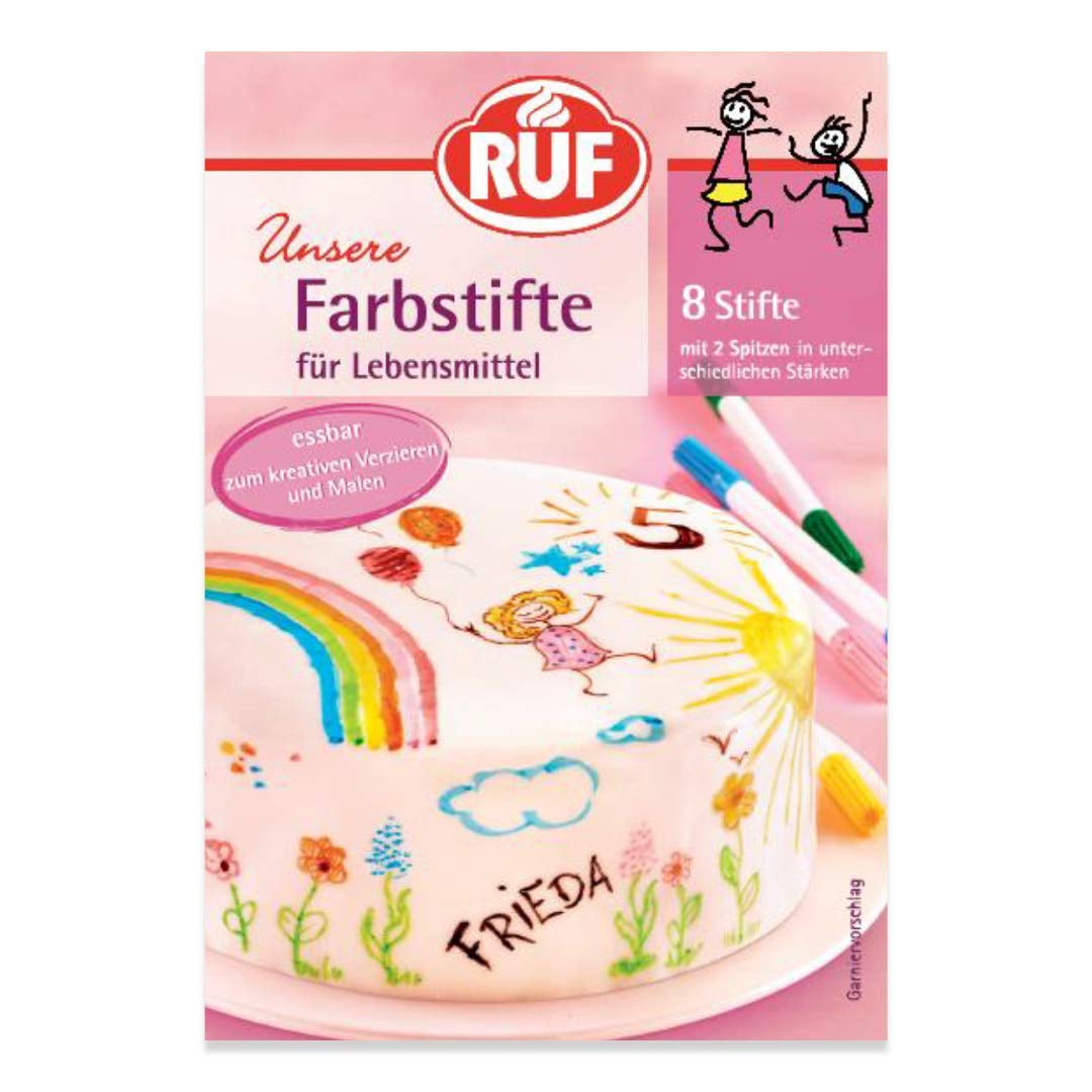 Penne coloranti alimentari RUF Set di 8 penne coloranti alimentari sicure per dipingere e scrivere su fondente e simili Penne per zucchero con 2 punte ciascuna