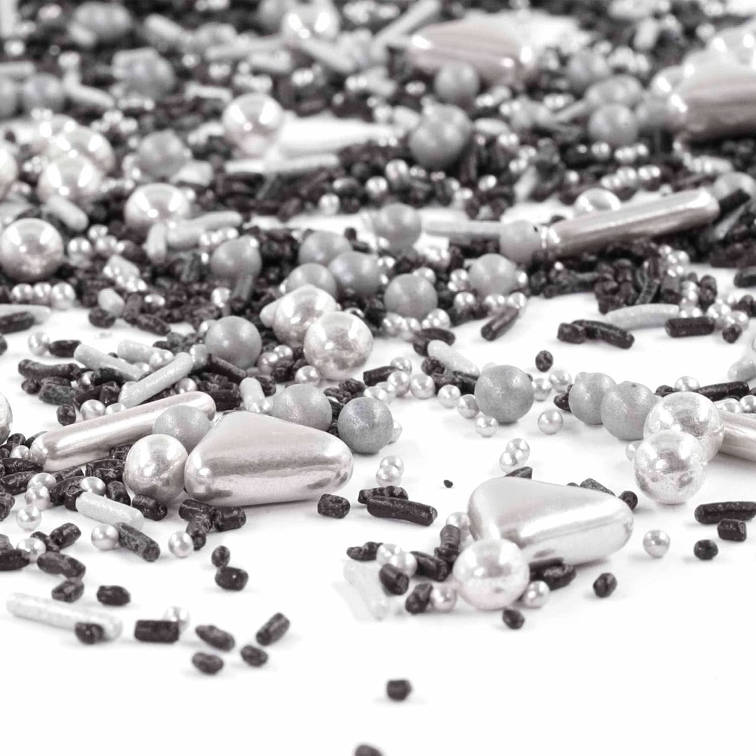 Streusel Glück Black Beauty, Mix Sprinkles Silver - Nero, 90 grammi Sprinkles Naty Shop