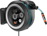 Gardena PowerRoll XXL Solo - Scatola portagomma a parete senza fili: avvolgitubo automatico con tubo da giardino da 40 m, guida tubo e RollControl, alimentato a batteria, resistente ai raggi UV e al gelo (18647-55)