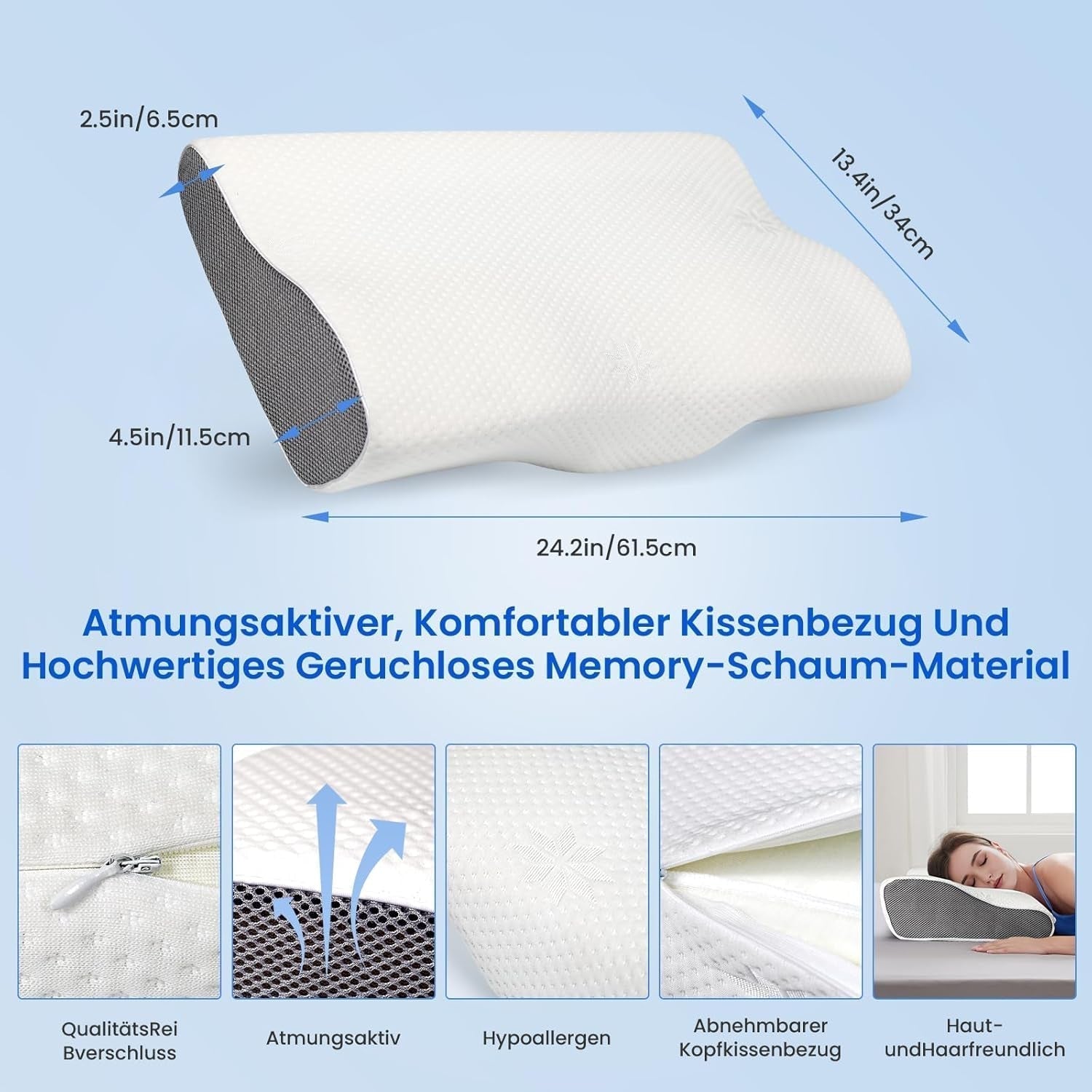 PHYSEN Cuscino ortopedico Cuscino per il collo, Cuscino di supporto per il collo, Cuscino in memory foam, Cuscino ergonomico per il dolore al collo Cuscino per dormire Cuscino antirussamento per fianchi, schiena e addome (62 * 34 * 11 6,5 cm) Cuscini ortopedici cervicali Naty Shop