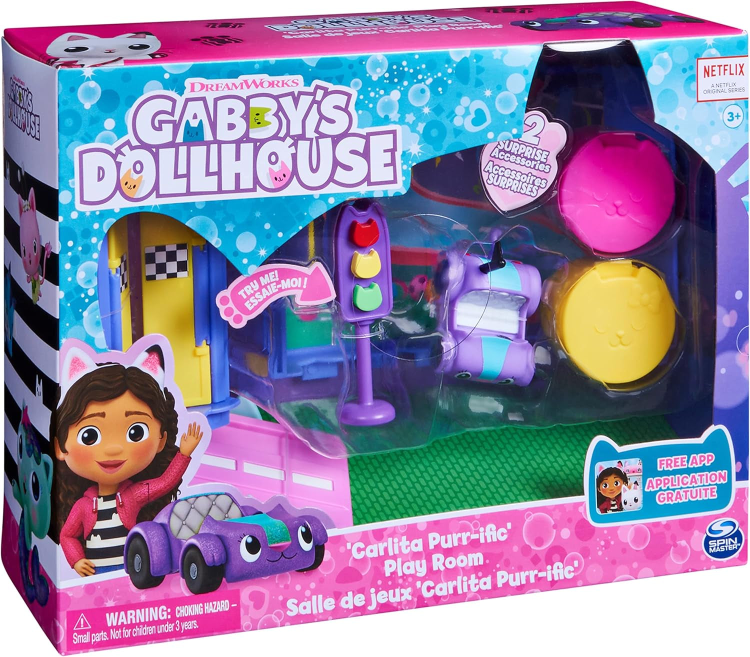 Camera Deluxe della Casa delle Bambole di Gabby, Sala Giochi Purr-Ific, Sala Giochi con Macchinina Carlita, 2 Mobili e 2 Scatole a Sorpresa con Accessori, Adatta a partire dai 3 Anni Naty Shop Dollhouses