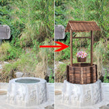 Fontana in legno 56x56x114cm con tetto, Pozzo dei desideri, Decorazione del giardino, Vasi da fiori, Fontana decorativa, Vasi da fiori, Marrone