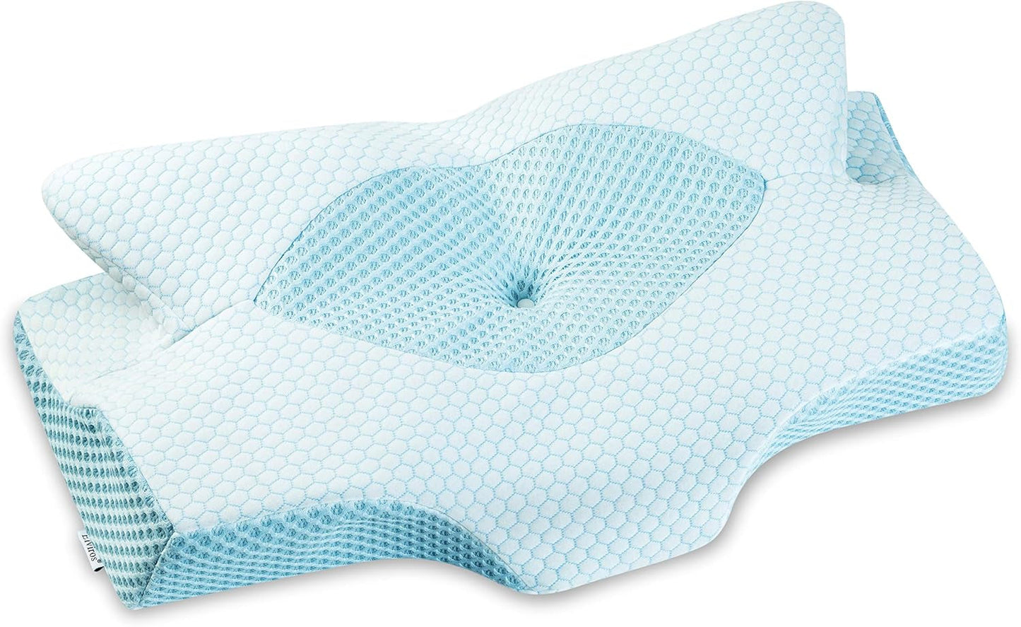 Elviros Copricuscino Traspirante Cuscino 64 X 12,5/10,5 X 38 cm Grigio (Solo Fronte Cuscino) Cuscini Ortopedici Cervicali Naty Shop Blu