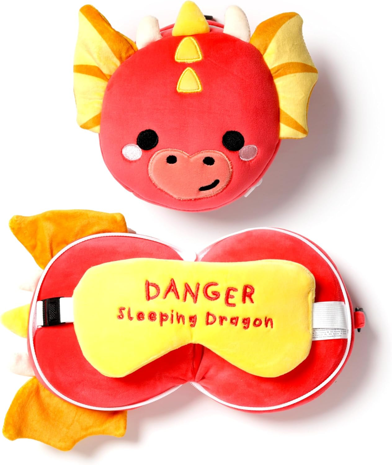 Puckator Relaxeazzz Adoramagics Cuscino da viaggio rotondo in peluche e maschera per gli occhi del drago - Maschera per dormire in peluche per aeroplano - Cuscino per volo per bambini e adulti - Maschera per dormire carina Naty Shop Cuscini da viaggio Titolo predefinito