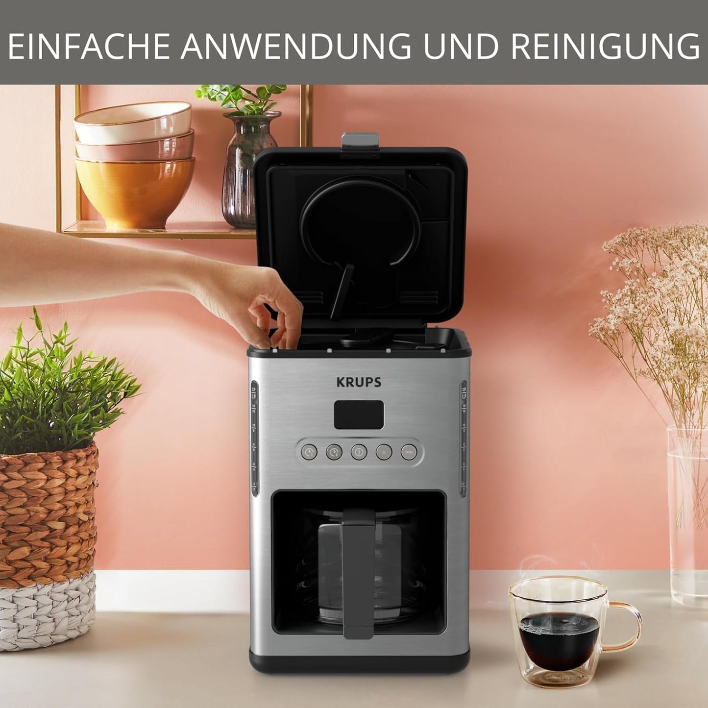 Macchina per caffè espresso con filtro Krups KM442D Premium | 10-15 tazze | 1000 watt | programmabile | funzione mantieni caldo | acciaio inossidabile | nero