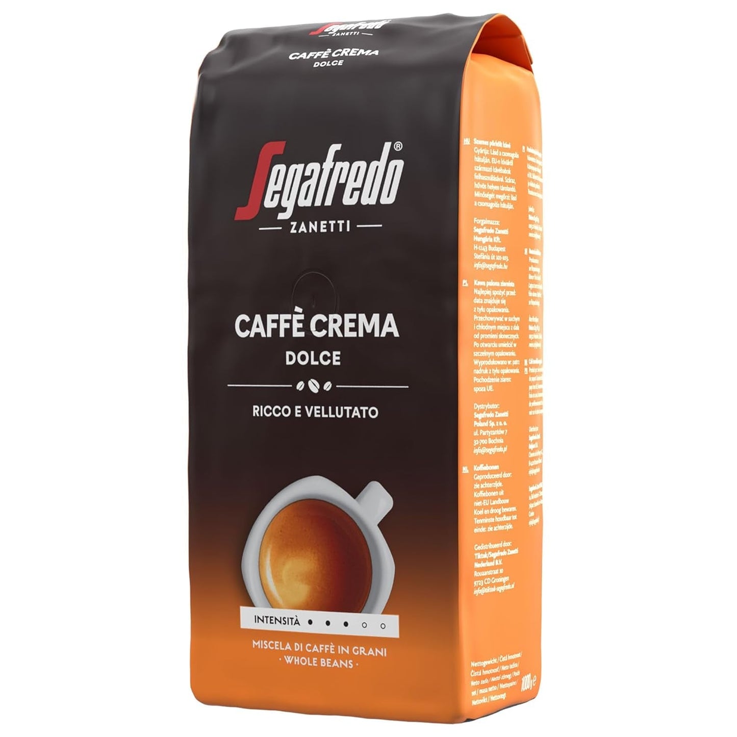 Segafredo Zanetti Caffè Crema Dolce - Chicchi interi (confezione da 1 kg) - Adatto per Caffè Crema - Chicchi di caffè dalla tostatura da leggera a media dal gusto delicato ed equilibrato (confezione da 2)