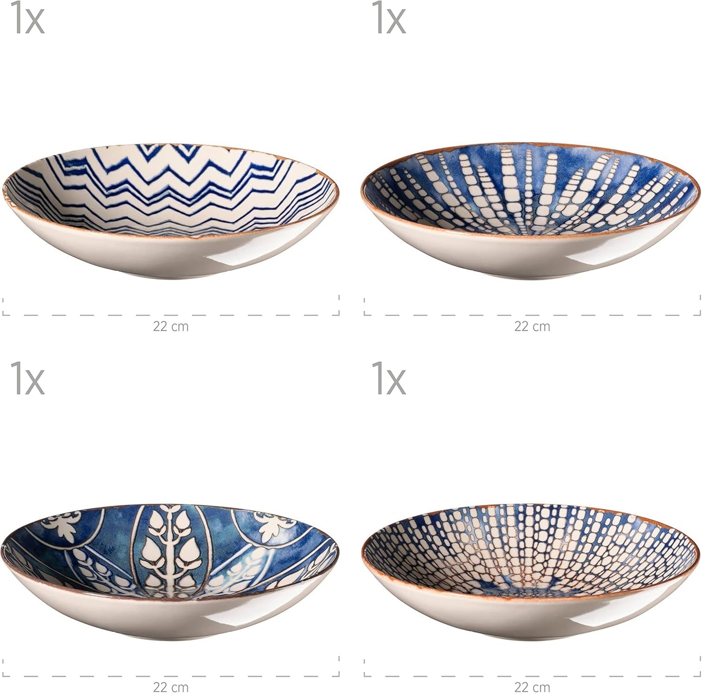 MÄSER 934017 Iberico Blue Servizio da tavola per 4 persone, 12 pezzi, stile moresco, vari design vintage in bianco e blu, ceramica
