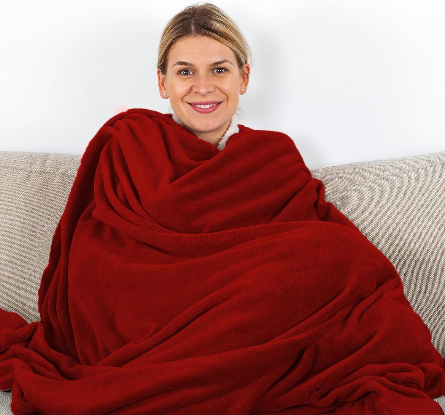 Komfortec accogliente coperta 150X200 Cm, soffice coperta in pile certificata Oeko-Tex, calda coperta sherpa per il divano, coperta spessa per il divano, Letti e coperte bordeaux Besuche den Komfortec-Store