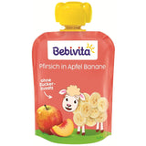 Buste comprimibili di pesca, mela e banana - 16 (confezione da 4, 4 x 90 g ciascuna), senza zuccheri aggiunti, senza glutine, ideali per snack da asporto e per il consumo autonomo