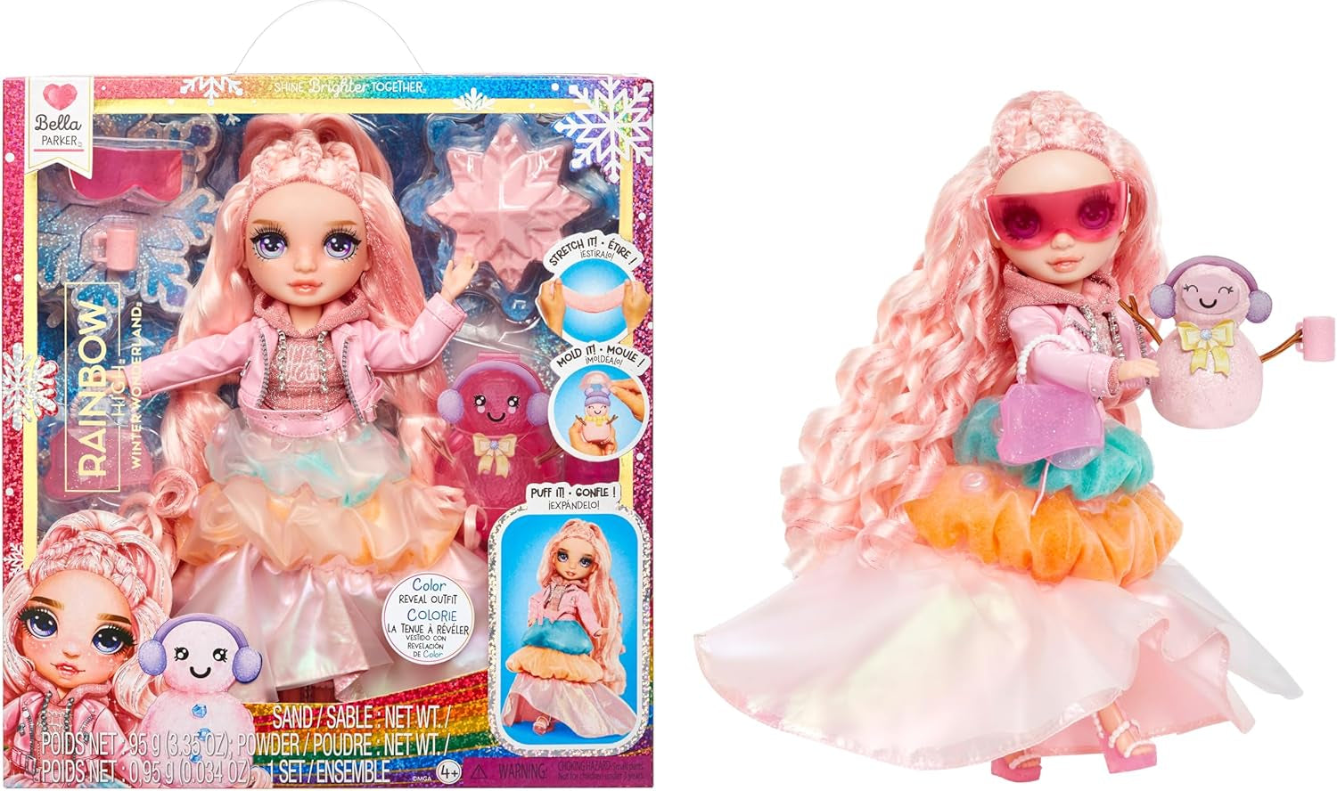 Rainbow High Winter Wonderland - Skyler (Blu) - Bambola alla moda con accumulo di acqua magica nascosta da 28 cm con set pupazzo di neve, adatta per bambini dai 4 ai 12 anni e collezionisti Naty Shop Bella Dolls (Rosa)