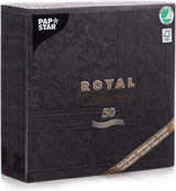 50 tovaglioli Collezione ROYAL 1/4 piega 40 X 40 nero "Ornamenti"