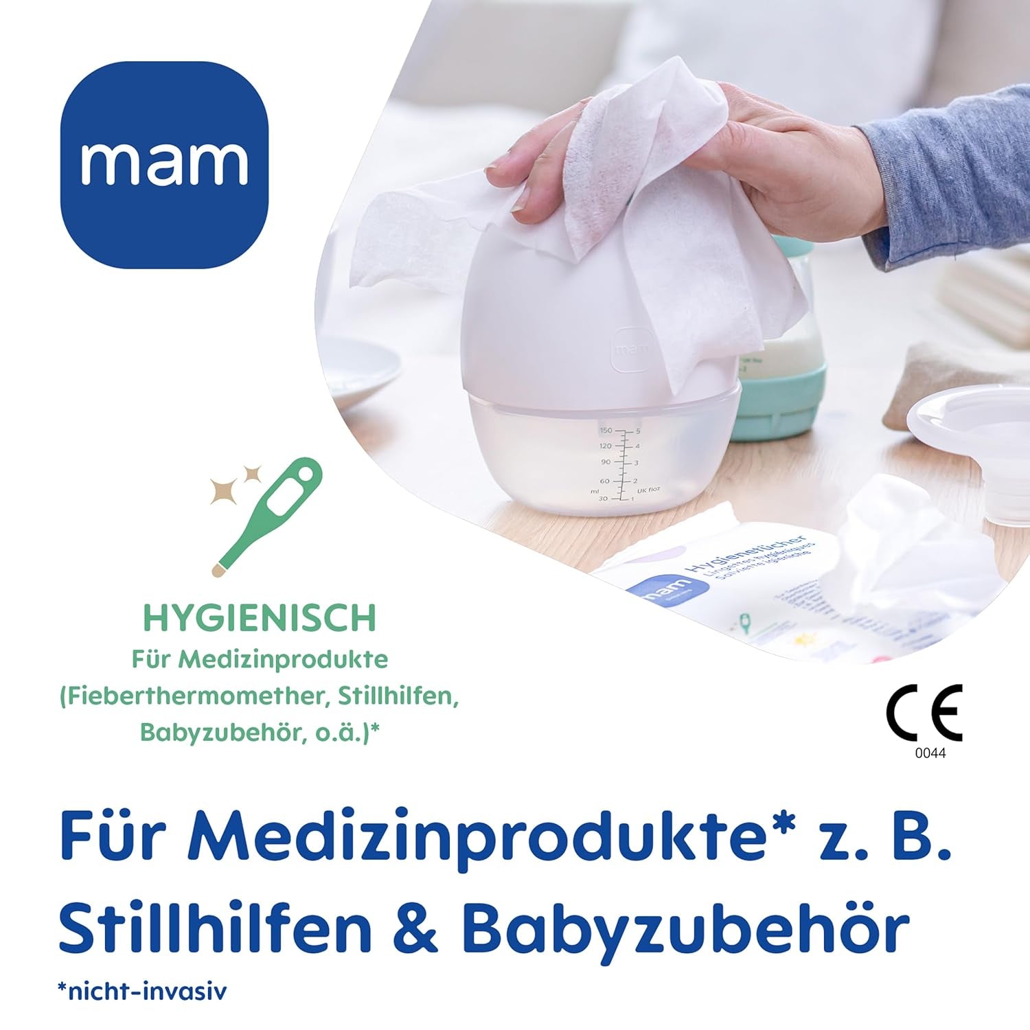 MAM Assorbenti Igienici Confezione da 3 (3 x 24 Pezzi), Salviette Detergenti per Dispositivi Medici e Accessori per Neonati, Assorbenti Igienici Antibatterici e Anti Virus