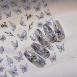 2 Blätter Schmetterling Nagelsticker Selbstklebend,Muschel Glitzer Nail Art Farfalla Adesivo per unghie Lila Grau Schmetterlinge Nagelaufkleber Relief Laser Farfalle Nagel Sticker Nageldesign Zubehör