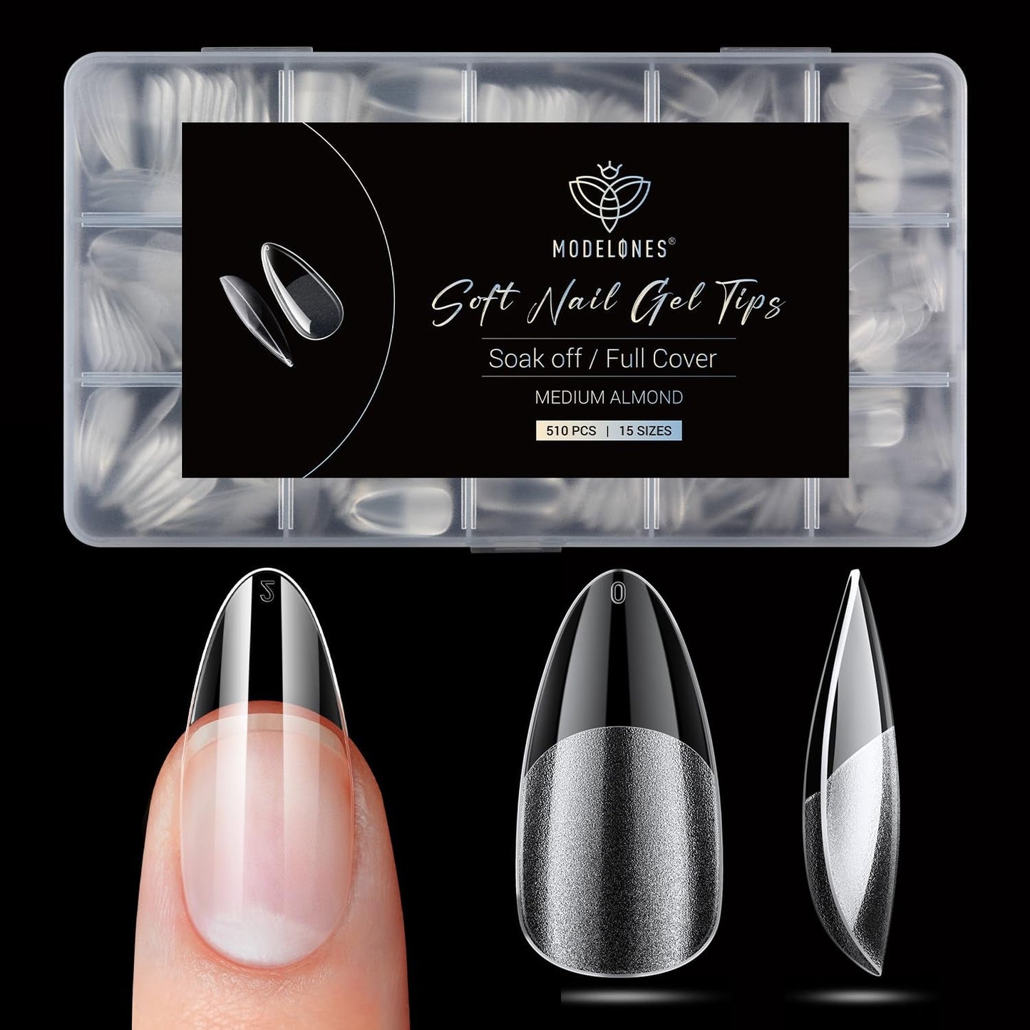 Modelones Nail Tips 510 pezzi - Set di punte per unghie a copertura totale, Set di punte in gel, Punte per unghie in resina PMMA pre-lucidante, Unghie artificiali per colla su nail art fai da te, Squoval corto