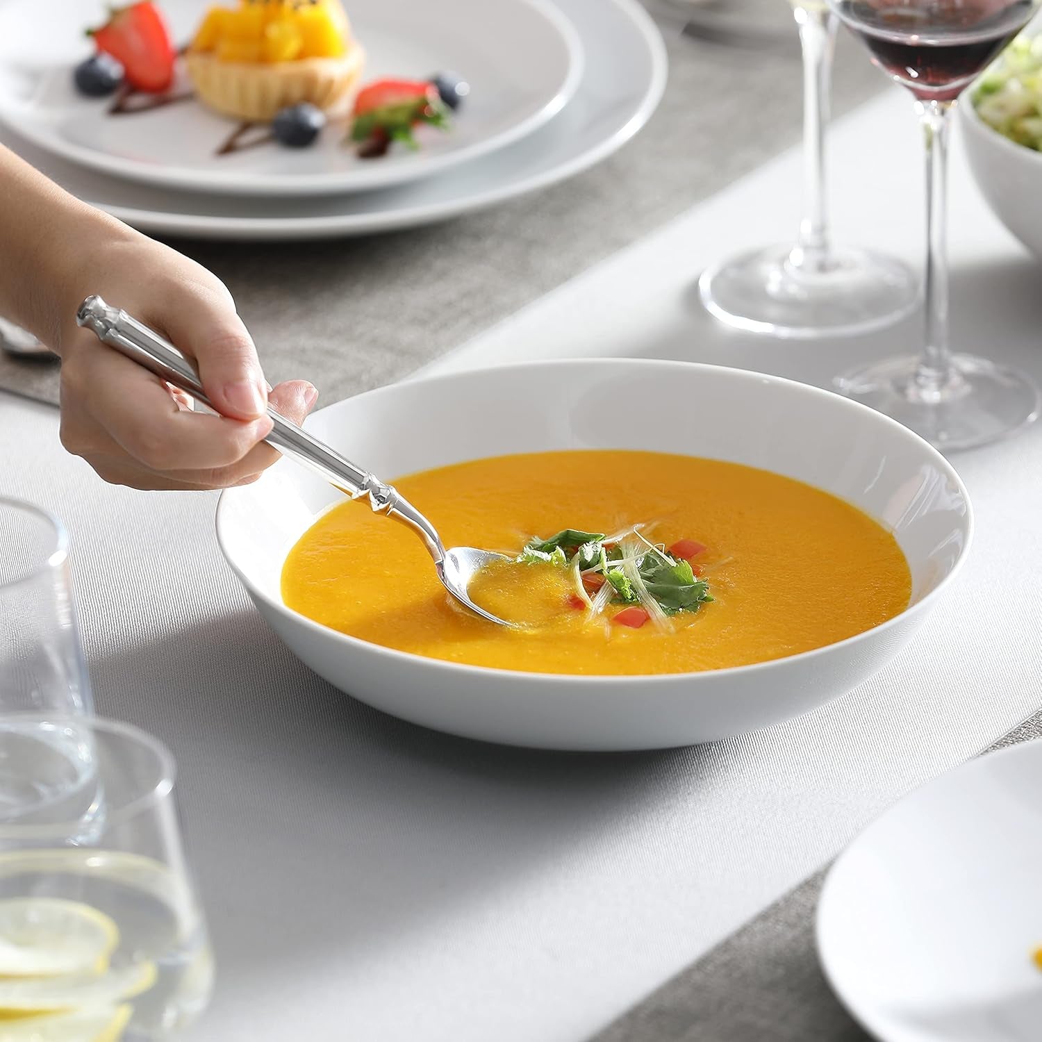 MALACASA Servizio Piatti 12 Persone, Servizio Piatti Amelia Moderno in Porcellana 48 Pezzi, Servizio da Tavola con 12 Piatti Piani, Piatti Dessert, Piatti Suma e Ciotole per Cereali, Servizio Piatti Moderno 12 Persone - Bianco