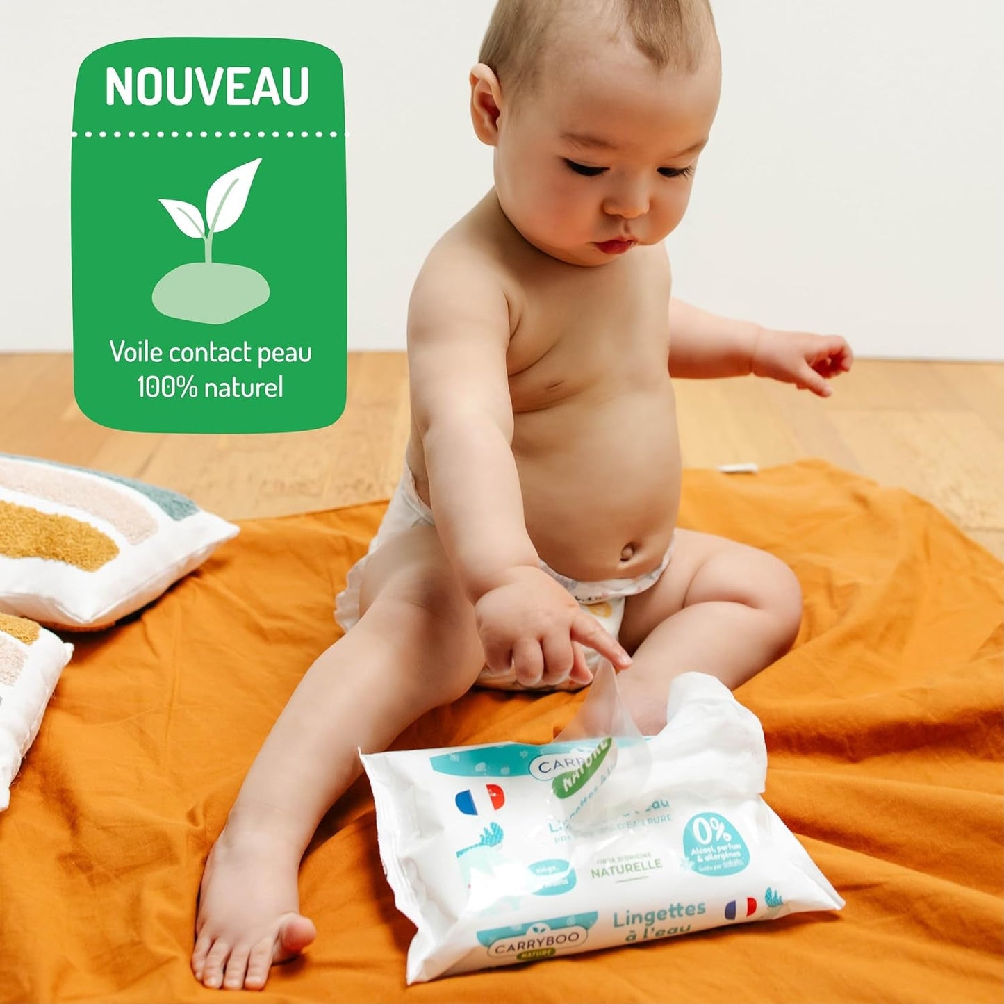 Salviette umidificate per neonati con acqua - senza profumo e allergeni - 9 pezzi - pelle normale e sensibile - pulisce e lenisce - 100% fibre naturali - prodotto in Francia - 522 salviette