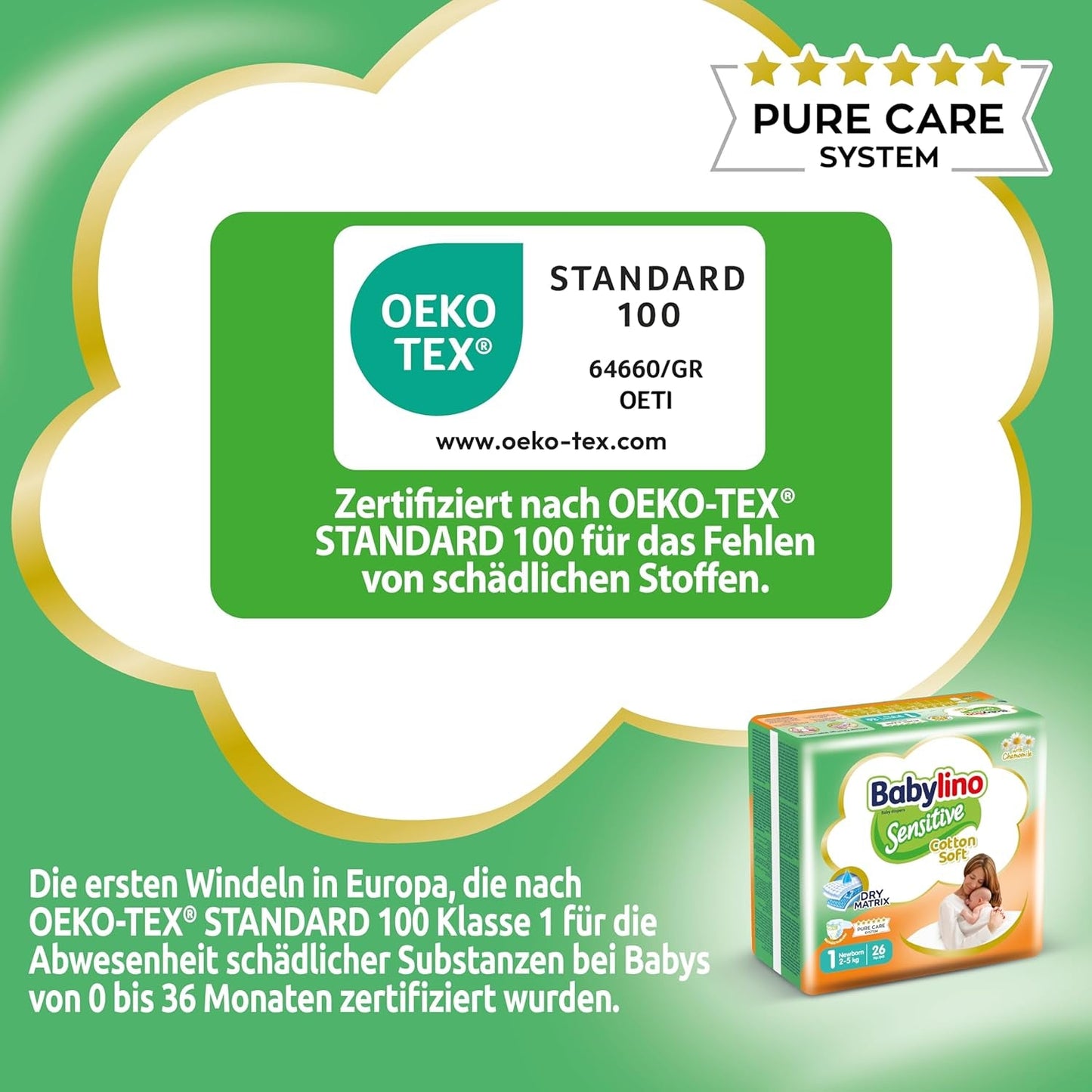 Pannolini per bambini sensibili, taglia 1, neonato (2-5 kg), 26 pezzi