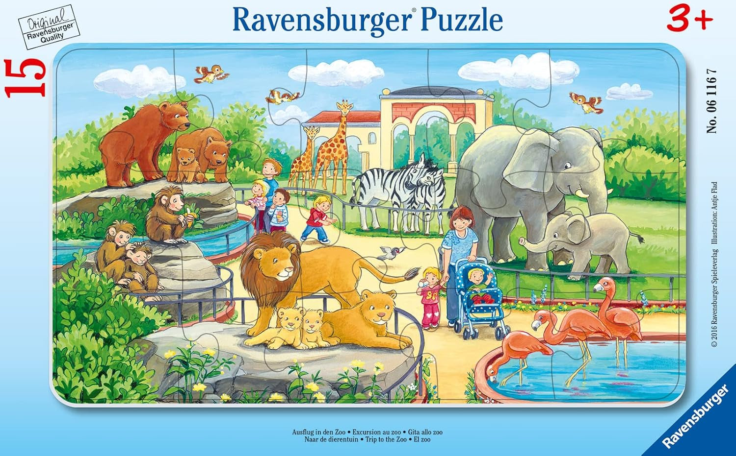 Ravensburger Puzzle per bambini - 06116 Zoo Trip - Cornice puzzle da 15 pezzi per bambini dai 3 anni in su Puzzle Naty Shop Single