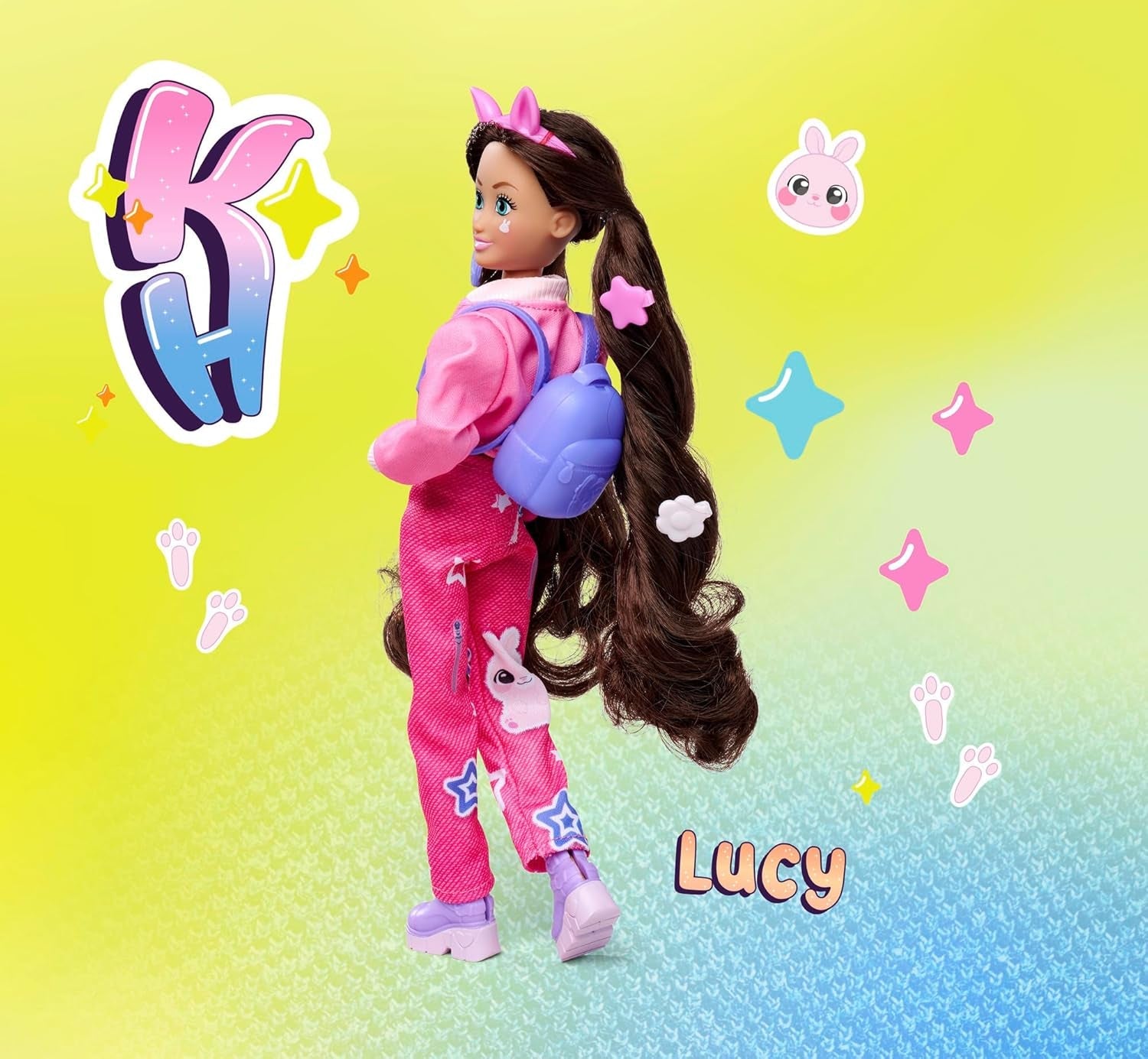 Simba 105953975 - Kawaii Hi Dress-Up Lucy Doll (26 cm) - Bambola articolata per parrucchiere, bambola coniglio a pelo lungo e accessori giocattolo da 4 anni in su
