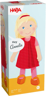 HABA 302108 - Bambola Annelie, bambola di stoffa con vestiti e capelli, 30 cm, giocattolo da 18 mesi, rosso Bambole Naty Shop