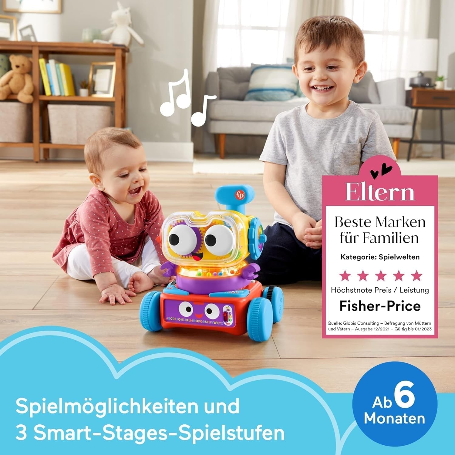 Fisher-Price Robot didattico 4 in 1 Linus per neonati e bambini piccoli, giocattolo a partire da 6 mesi - lingua tedesca, HCK39 Baby Toys Naty Shop