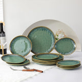 Henten Home Piatti speciali in gres, ciotole per snack e salse - 20x17 cm per 4 persone, piatti da colazione in porcellana - design moderno verde