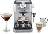 Macchina per caffè espresso portafiltro De'Longhi Classic EM450.M con montalatte professionale, corpo interamente in metallo, 15 bar, serbatoio dell'acqua da 1,7 l, acciaio inossidabile/metallo
