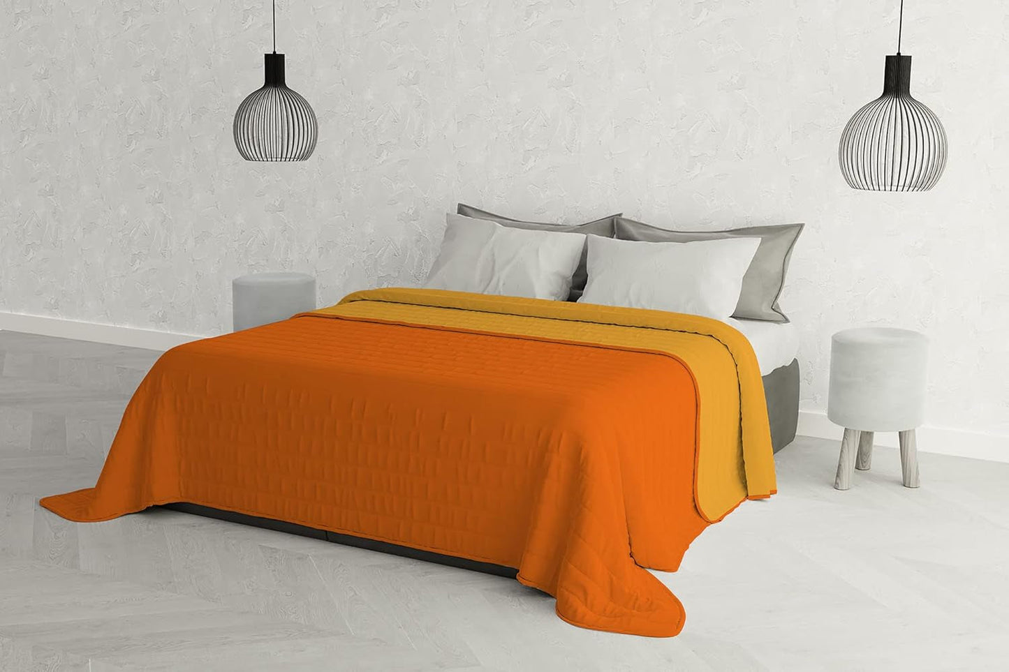 Elegante Trapunta Letto Matrimoniale 260 X 270 Cm Blu Scuro/Verde Mela Letti e Coperte Besuche den Italian Bed Linen-Store Arancio/Giallo