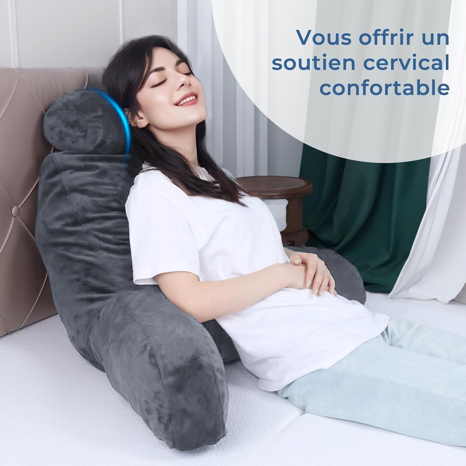 INFANTIA cuscino da lettura ergonomico con braccioli, supporto per la schiena, grande, grigio
