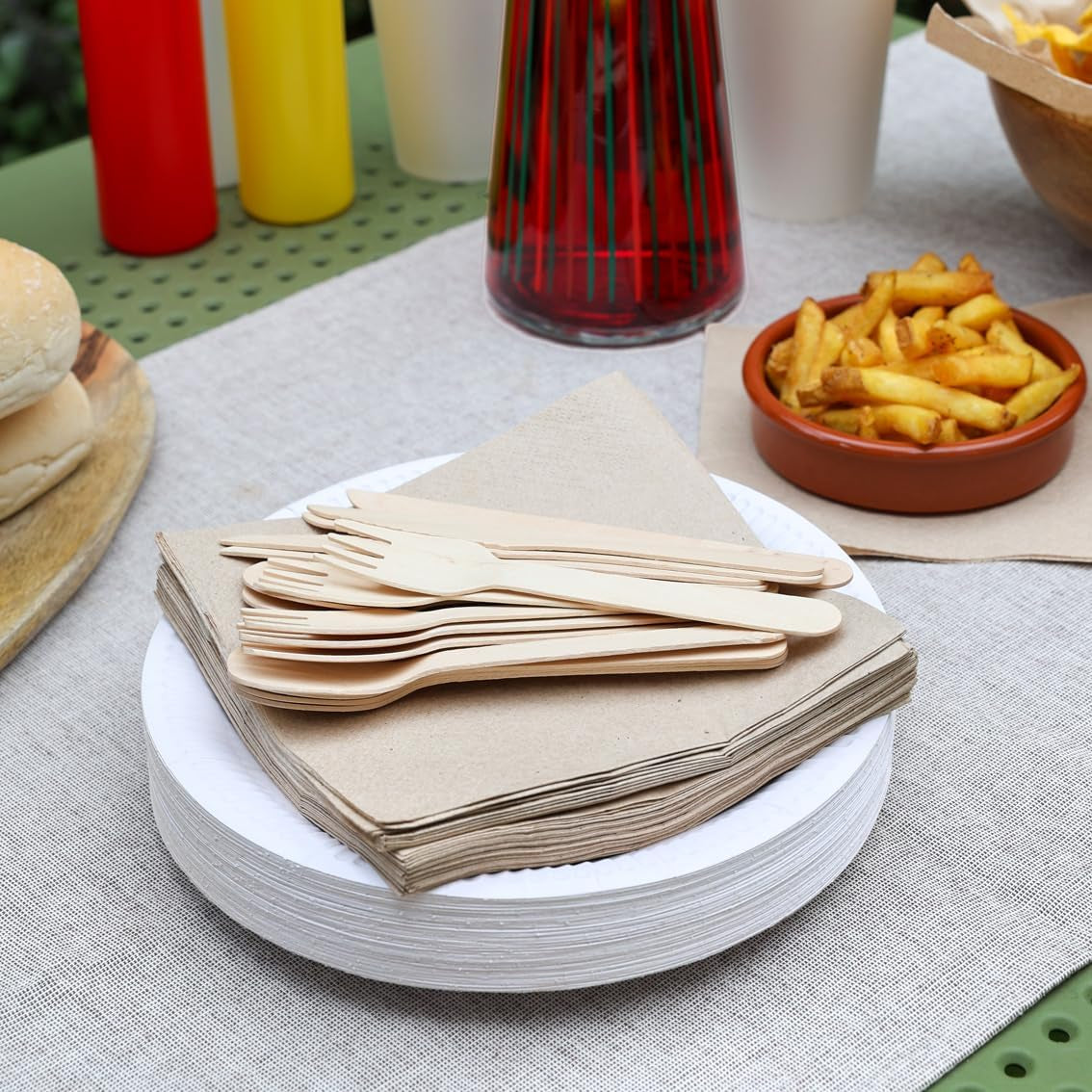Tavolo gentile | Confezione sfusa da 100 tovaglioli morbidi in carta riciclata Tovaglioli usa e getta marroni per feste adatti per l'uso quotidiano Ecologici Kraft non sbiancati compostabili Made in EU 2 veli 33 cm