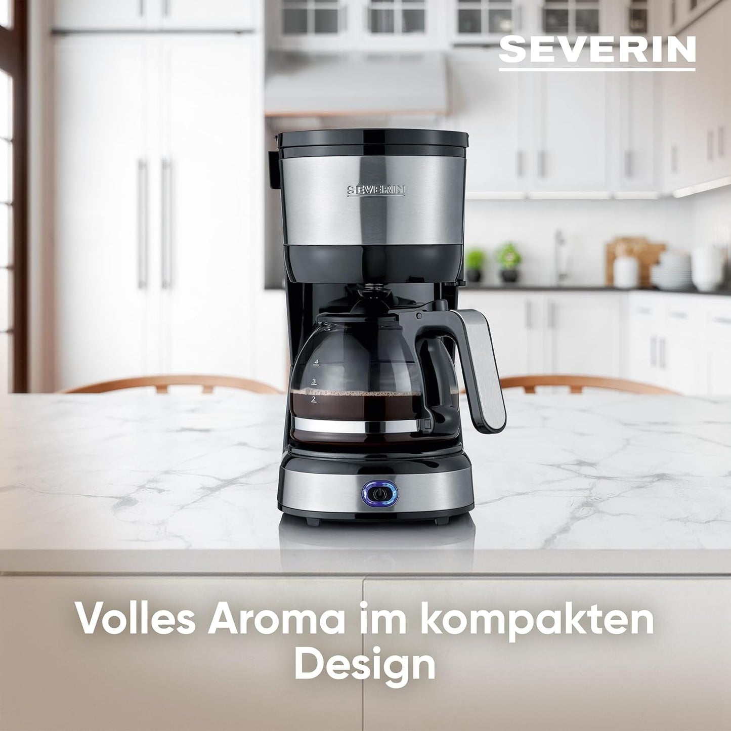 Macchina per caffè espresso compatta SEVERIN, caffè aromatico con macchina da caffè fino a 4 tazze, macchina per caffè espresso con filtro e filtro oscillante permanente, acciaio inossidabile/nero, KA 4808
