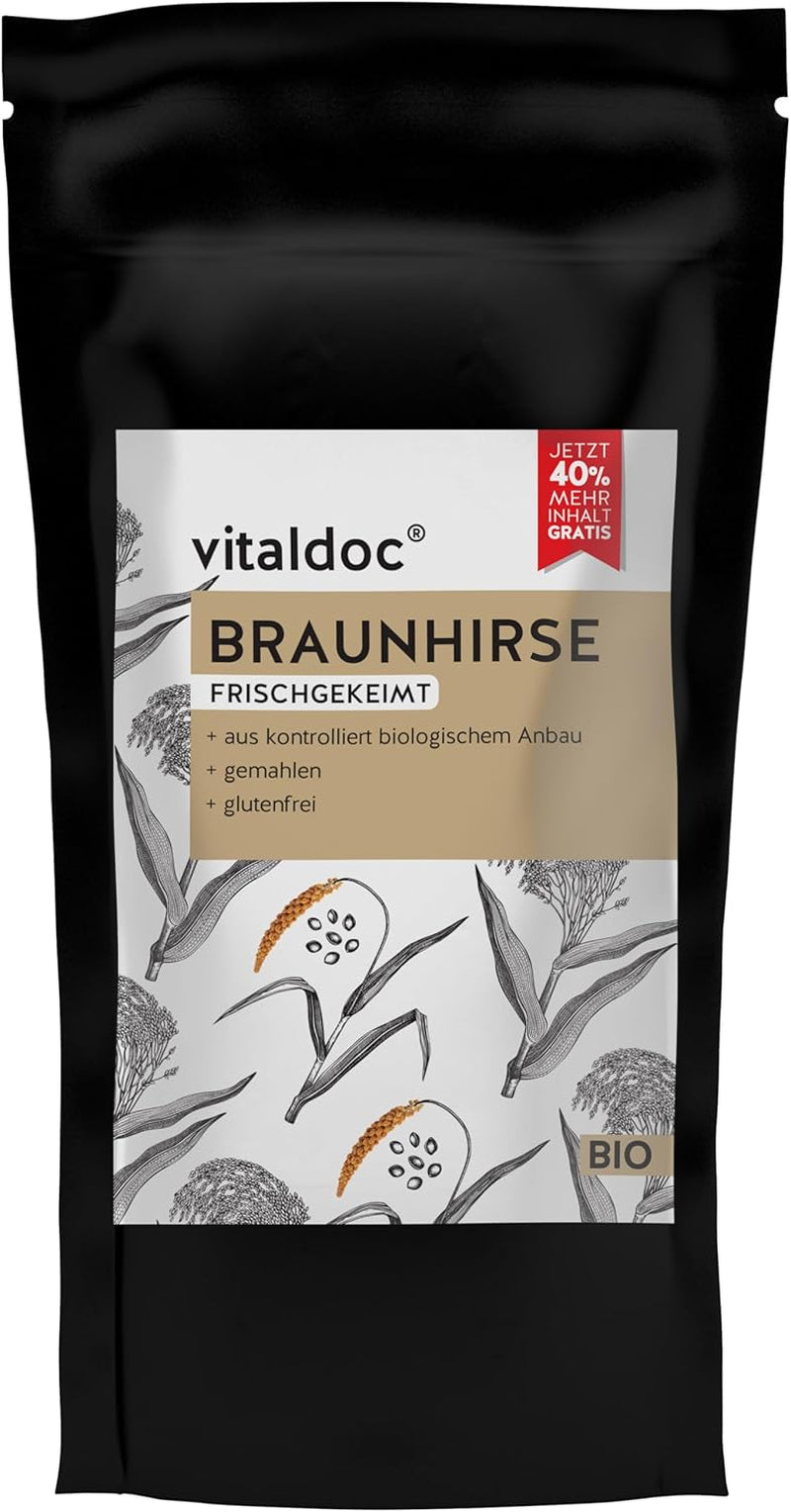 vitaldoc© | Miglio bruno biologico, appena germogliato 250g + 100g | Cibo crudo | Senza glutine | Vegano | Biologico | Ricco di silicio naturale | Qualità