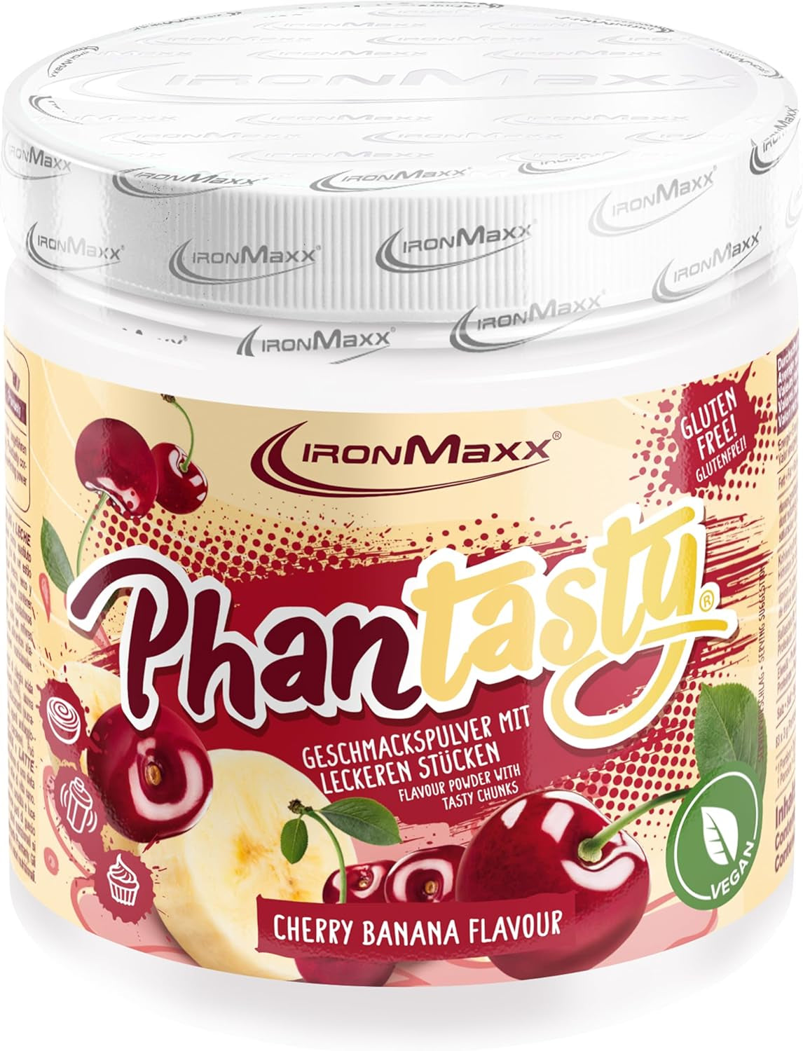 Ironmaxx Phantasty - Dose cremosa alla pesca 250G | Vegan Geschmackspulver Mit Echten Frucht- Oder Nussstückchen | Dolcificanti Perfekter Zuckerersatz Naty Shop 250 G (confezione 1Er) Ciliegia Banana