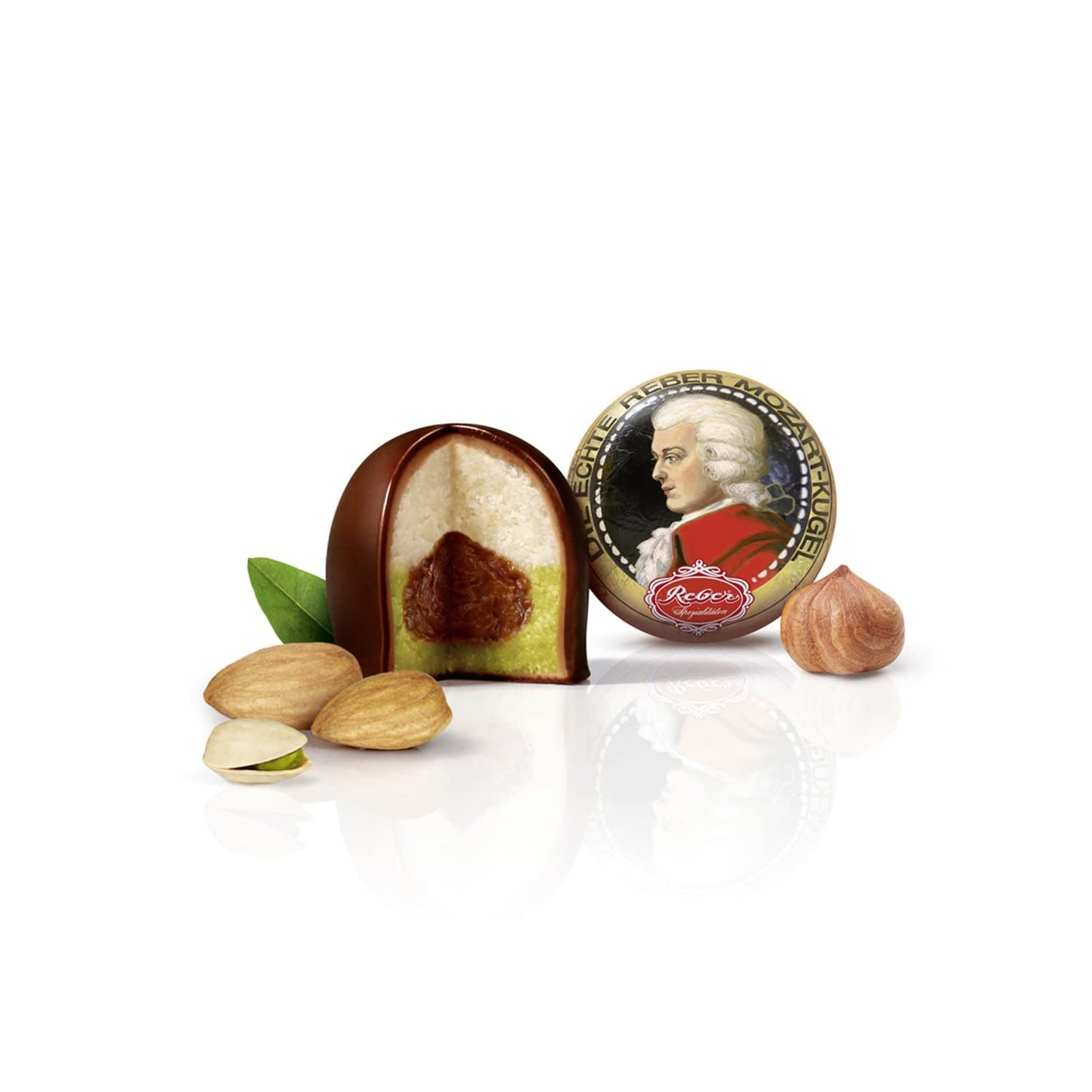 Rebel, Duet Mozart Kugeln, confezione da 2, palline di Mozart al cioccolato fondente ripiene di pistacchio e marzapane, mandorle e torrone alle nocciole, 40g (2 palline di Mozart)