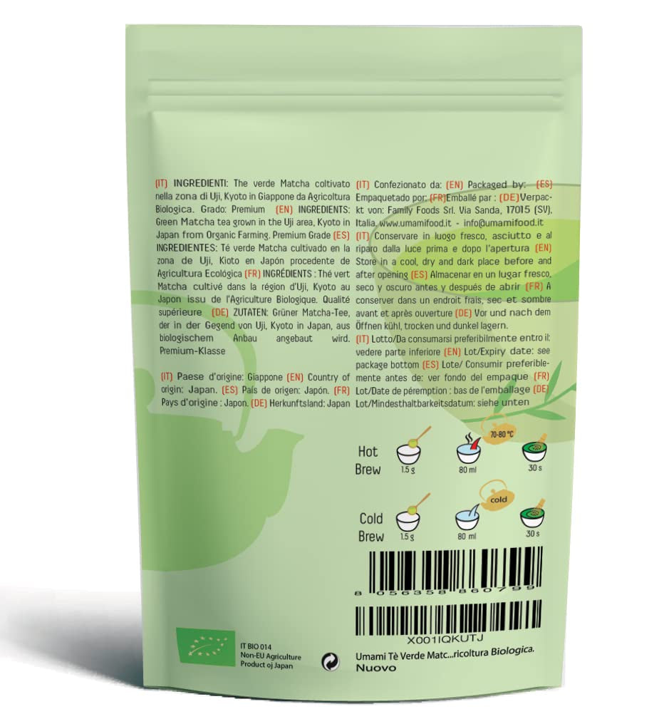 Tè verde biologico Matcha Umami in polvere - qualità premium, coltivato a Uji, Kyoto (Giappone) Da agricoltura biologica. 50 g