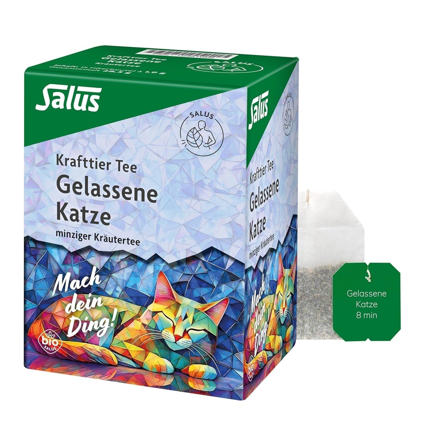 Salus - Krafttier Tea - The Quiet Cat - 1X 15 sacchetti filtro (28,5 g) - Tisana alla menta con Ashwagandha - Biologico