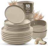 Servizio Piatti in Gres Porcellanato per 6, 18 Pezzi - Più Forte e Antigraffio dei Piatti e delle Ciotole in Terracotta, Beige Lucido | Il servizio tavola comprende 6 piatti piani, 6 piatti dessert e 6 ciotole -
