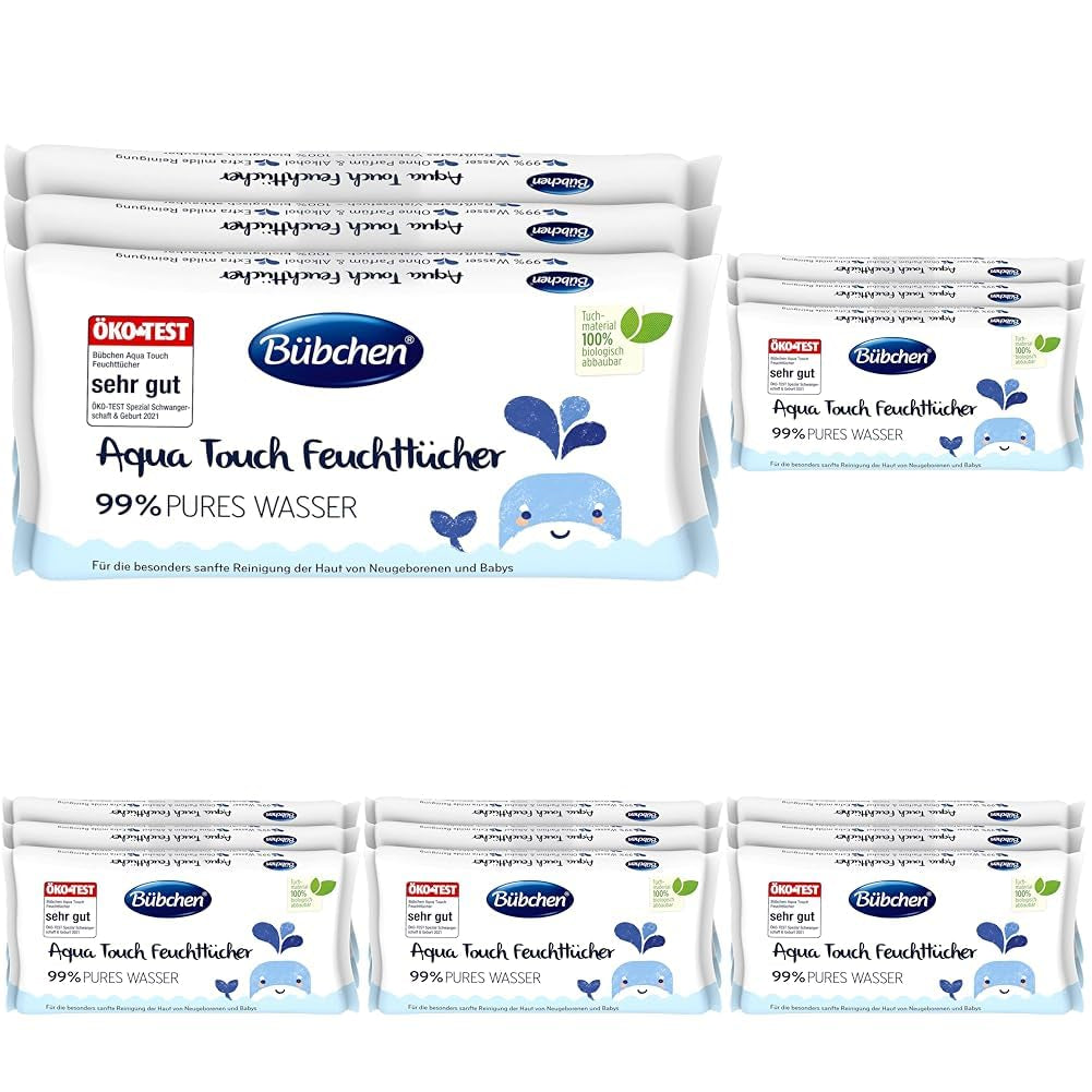Bübchen Aqua Touch Baby Wet Wipes 144 pezzi (3 x 48) - Salviette per la cura della pelle sensibile con acqua pura al 99%, salviette umidificate per neonati e bambini