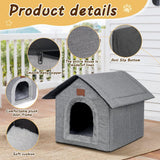 Katzenhaus Outdoor Winterfest, Katzenhöhle, Hundehöhle mit Abnehmbarem Plüschkissen, Wasserdicht Wetterfester, Hundehütte Indoor, Hundehaus für Drinnen/Indoor 35x30x35cm (Grigio, S)