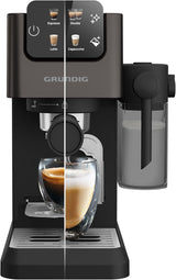 Macchina per caffè espresso portafiltro GRUNDIG KSM 5330 con contenitore del latte integrato, potenza 1628 W, pressione della pompa 15 bar, doppio ugello, display touch a colori, BrewSense, CreamyPro, Acciaio inossidabile scuro/Nero