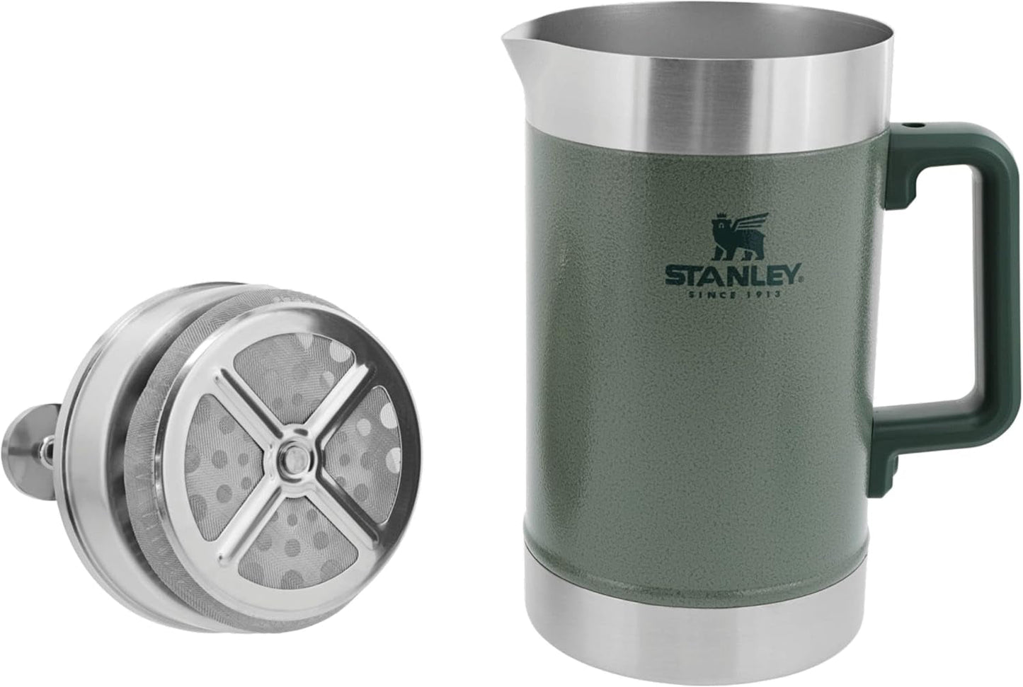 Pressa per caffè STANLEY Classic Stay Hot 1,4 L Hammertone Green - Mantiene il caffè caldo per 4 ore - Deposito minimo - Pressa per caffè integrata in acciaio inossidabile - Senza BPA - Lavabile in lavastoviglie