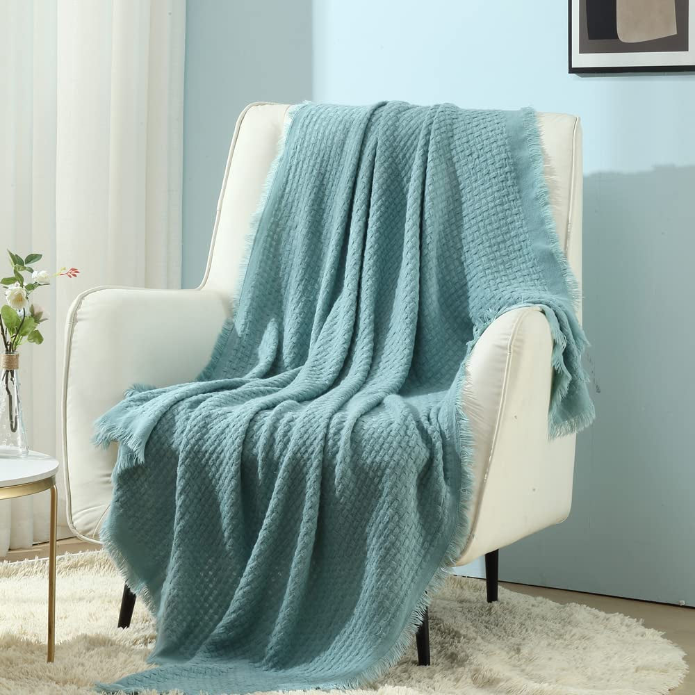 CREVENT Coperta lavorata a maglia color ruggine per divano, poltrona, letto, decorazioni per la casa, morbida, calda, accogliente, leggera, primavera estate autunno (127,8 x 152,4 cm caramello/marrone/arancio bruciato) CREVENT Letti e coperte Waffle Teal