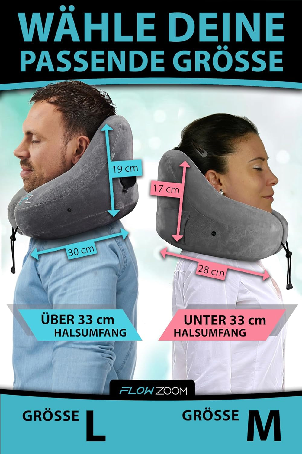 FLOWZOOM AIR Cuscino cervicale gonfiabile con cappuccio - Cuscino cervicale da aereo - Cuscino da viaggio - Cuscino cervicale da viaggio gonfiabile rapido - Cuscino aereo - Cuscino da viaggio - Cuscino cervicale per adulti (Grigio) Cuscini ortopedici cervicali Naty Shop