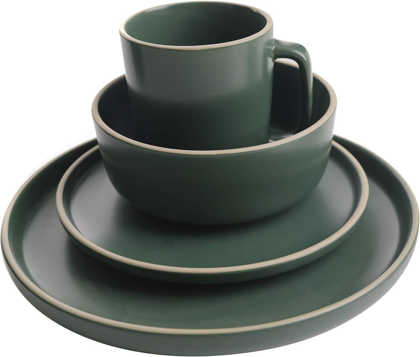 Zuma Set Posate Rotonde 16 Pezzi, Piatti, Ciotole, Tazze, Set Posate, Servizio per Quattro (16 Pezzi), Verde