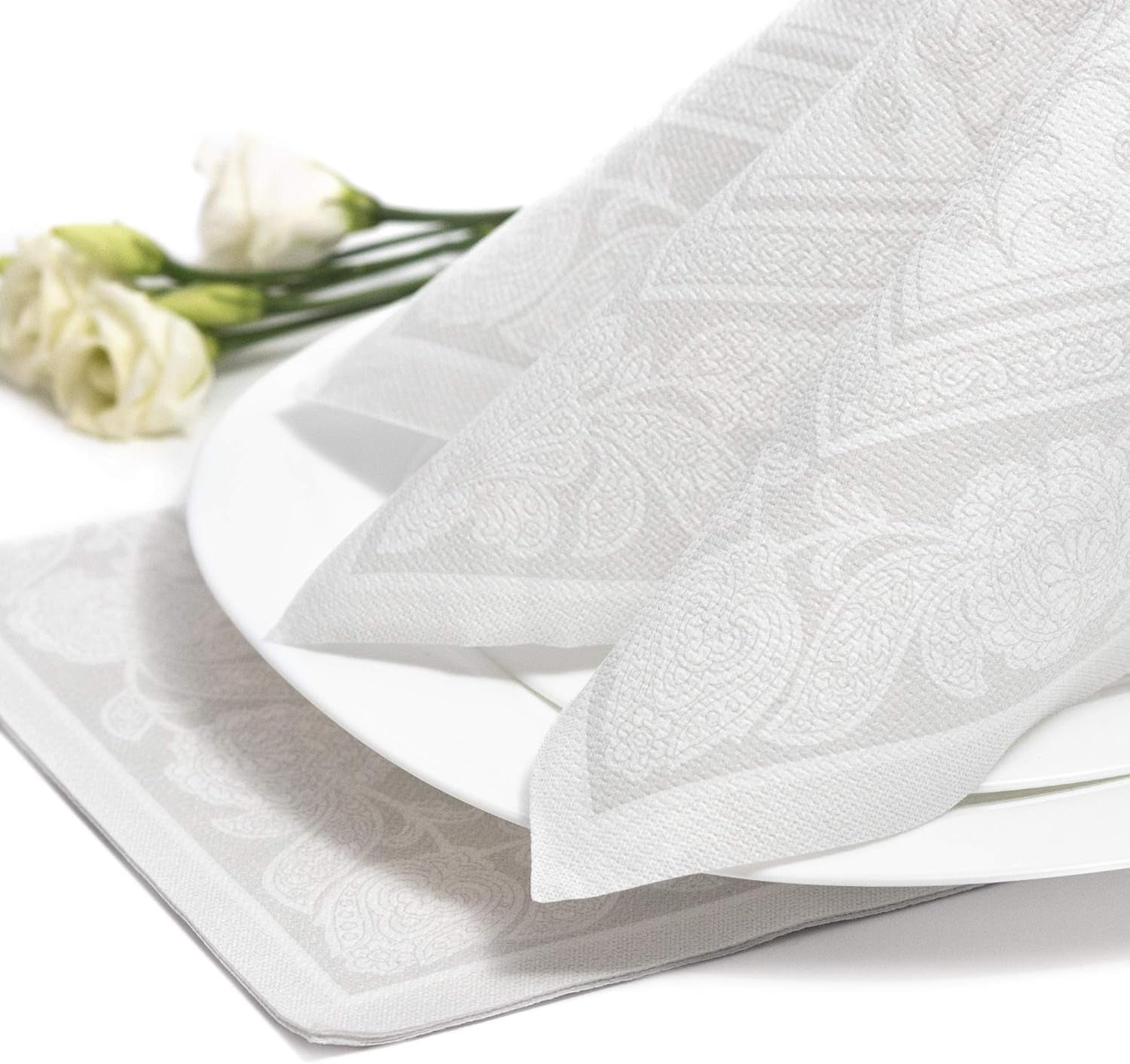 Papstar 11682 50 tovaglioli "Royal Collection" piega 1/4 40 X 40 cm "Ornamenti", bianco