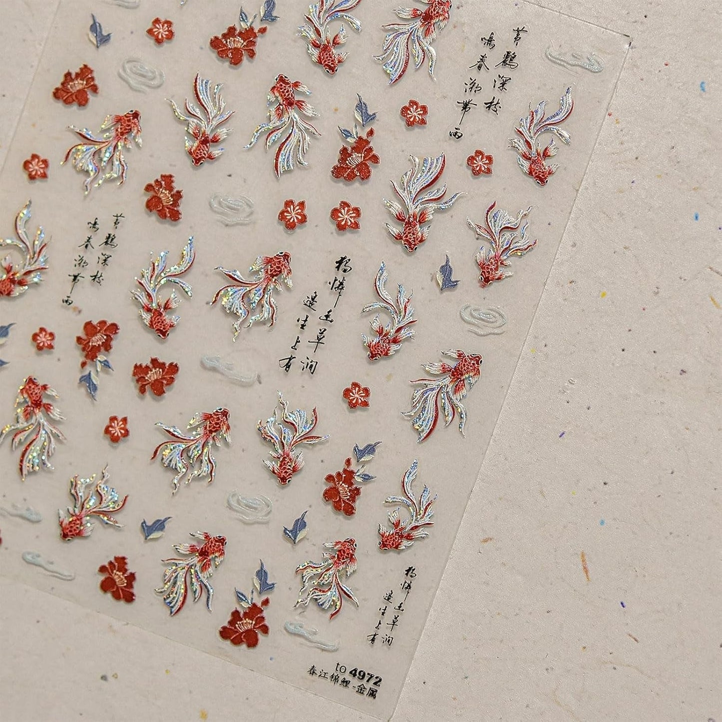 JMEOWIO 3D Nagelsticker Koi Fisch Nail Art Sticker Self-klebend Nagelaufkleber 5D Stereoscopico Decorazione Nageldesign Zubehör 1 Blatt