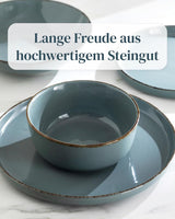 Steingut Geschirrset 12 Personen Rustico 36 tlg. TESTSIEGER, Hochwertiges Landhaussttil Steingut Geschirr Set, Schüssel- und Teller Set, Tafelservice 12 Personen, Geschirrsets Pure Living in Rauchblau