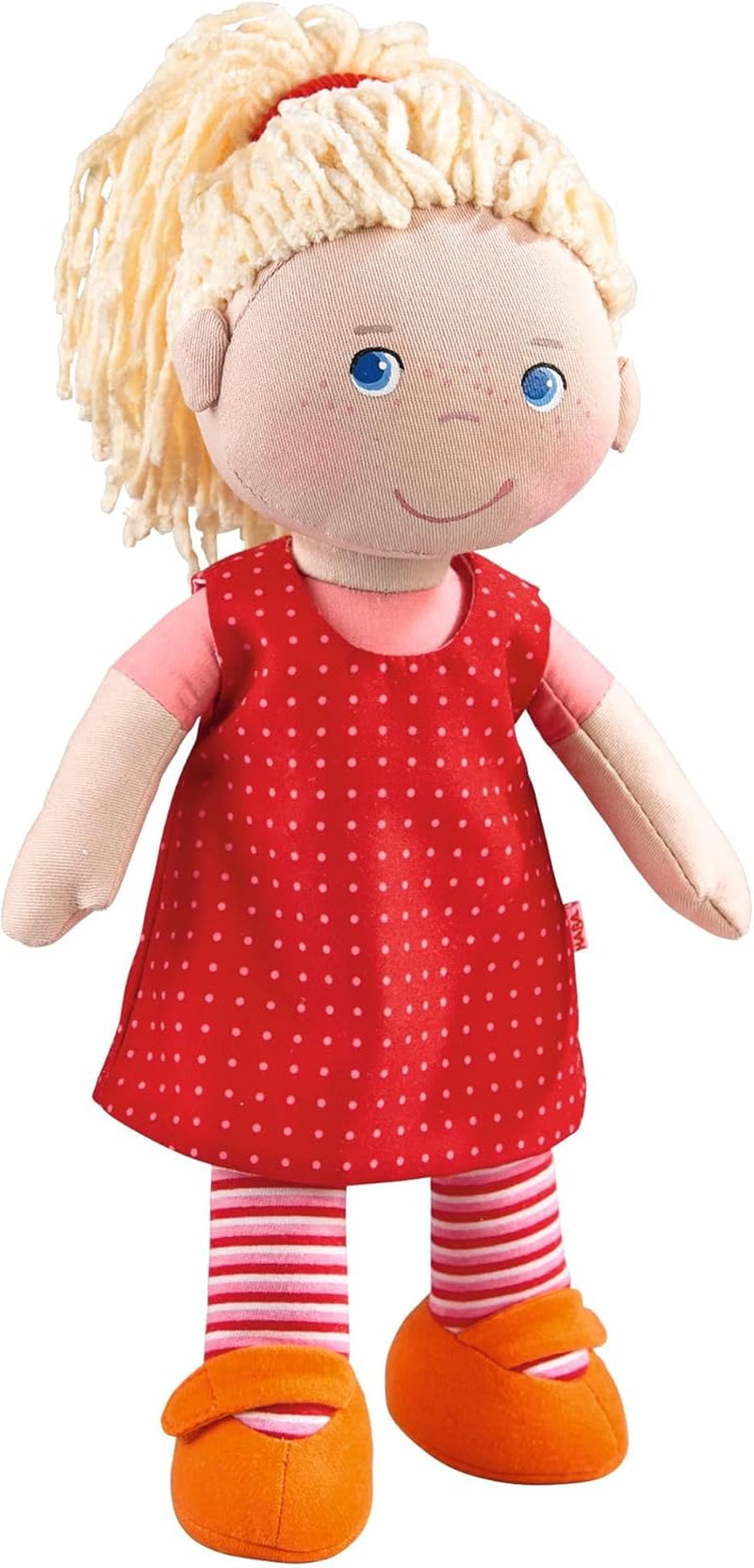 HABA 302108 - Bambola Annelie, bambola di stoffa con vestiti e capelli, 30 cm, giocattolo da 18 mesi, rosso Bambole Naty Shop Single
